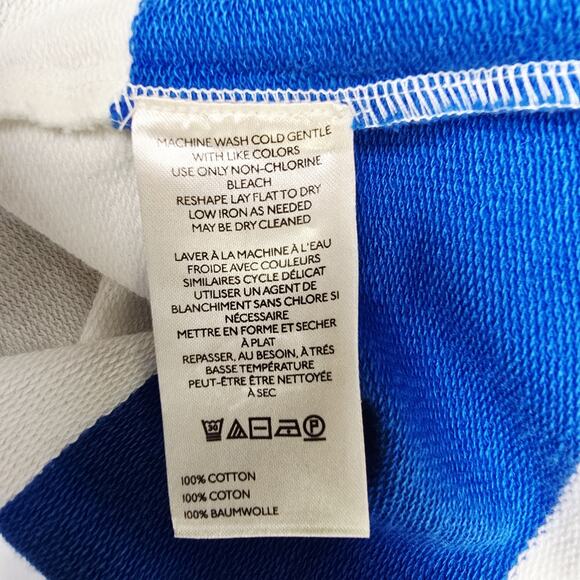 Maeve Anthropologie Sweatshirt Size S Blue Stripe Button Shoulder Puff Sleeve - Picture 7 of 8